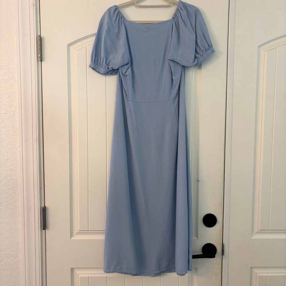 Vero Moda Light Blue Button Front Jesmilo Shirt Midi Dress, Medium, Cottagecore - Picture 3 of 13